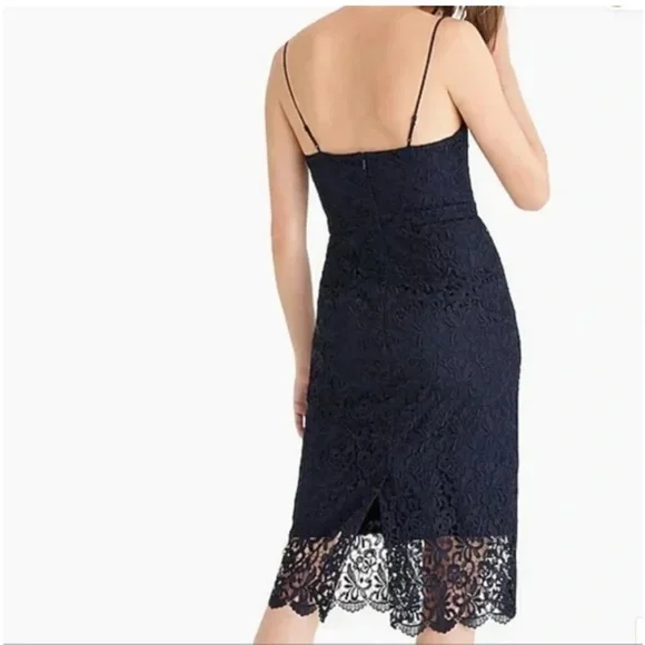 J Crew‎ Navy Blue Guipure Lace Midi Dress Size 4 - Picture 2 of 11